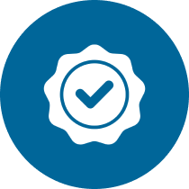 Blue checkmark badge in circular icon.